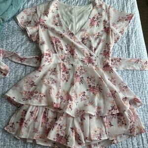 Altar'd State pink and White Floral romper